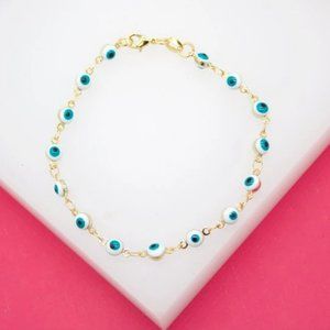 18K Gold Filled White Evil Eye Bracelet (I215)